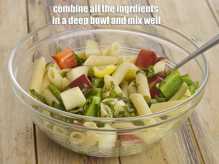 Step 1 – <p>To make the <strong>Penne, Basil and Apple Salad</strong>, <span style="background-color:rgb(255,255,255);color:rgb(0,0,0);">put 1 1/2 cups </span><a href="https://www.tarladalal.com/glossary-penne-576i#ing_3305"><u>cooked …