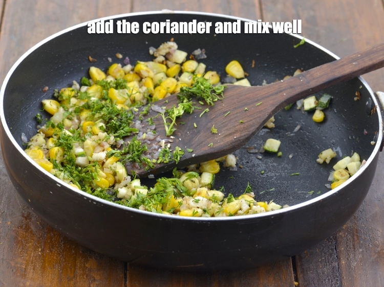Step 7 – <p><span style="background-color:rgb(255,255,255);color:rgb(0,0,0);"><strong>Switch off the flame</strong>, add the 1 tbsp finely </span><a href="https://www.tarladalal.com/glossary-coriander-dhania-kothmir-369i#ing_2365"><u>chopped coriander (dhania)</u></a><span style="background-color:rgb(255,255,255);color:rgb(0,0,0);"> …