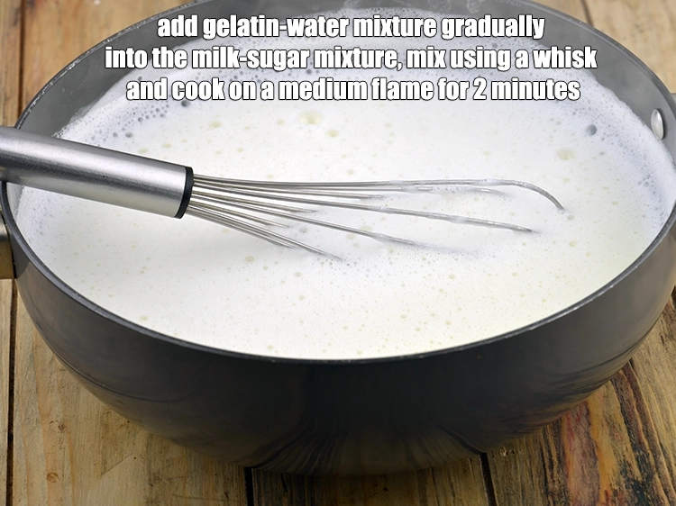 Step 3 – <p><span style="background-color:rgb(255,255,255);color:rgb(0,0,0);">Add the <strong>gelatin-water mixture gradually</strong> into the <strong>milk-sugar mixture</strong>, mix using a whisk and …