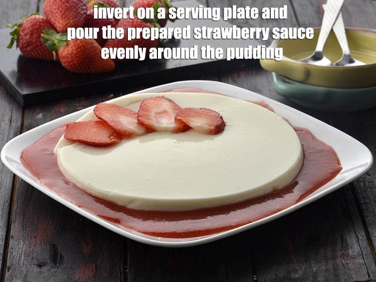 Step 10 – <p><span style="background-color:rgb(255,255,255);color:rgb(0,0,0);">Invert on a serving plate and pour the <strong>prepared strawberry sauce</strong> evenly around the …