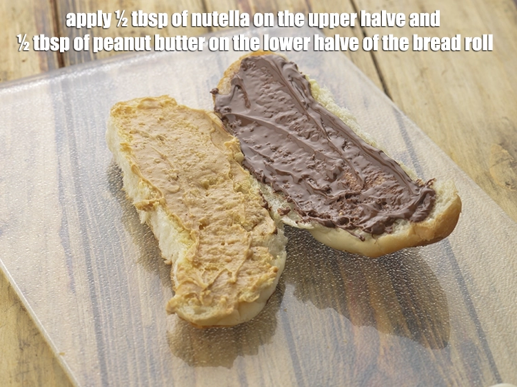 Step 5 – <p><span style="background-color:rgb(255,255,255);color:rgb(0,0,0);">Apply ½ tbsp. of </span><a href="https://www.tarladalal.com/glossary-nutella-1288i"><u>nutella hazelnut chocolate spread</u></a><span style="background-color:rgb(255,255,255);color:rgb(0,0,0);"> on the upper halve …