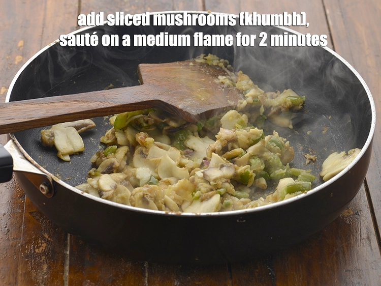 Step 4 – <p><span style="background-color:rgb(255,255,255);color:rgb(0,0,0);">Add the 1 1/2 cups </span><a href="https://www.tarladalal.com/glossary-mushrooms-khumb-dhingri-493i#ing_2344"><u>sliced mushrooms (khumbh)</u></a><span style="background-color:rgb(255,255,255);color:rgb(0,0,0);"> and <strong>sauté</strong> on a …