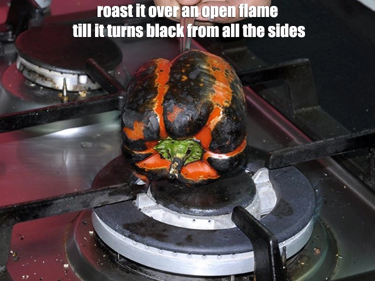 Step 4 – <p><span style="background-color:rgb(255,255,255);color:rgb(0,0,0);">Till it turns black from all the sides. This is how the&nbsp;<strong>capsicum</strong> looks like …