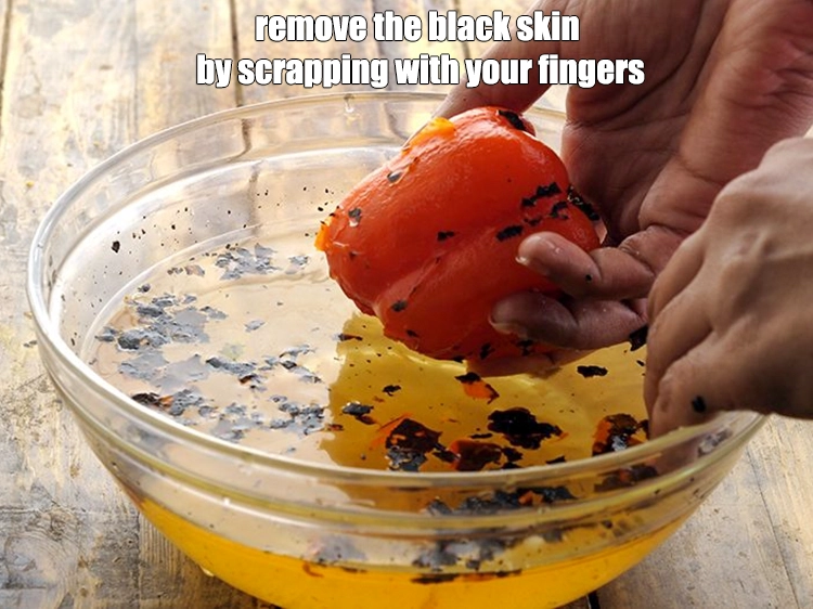 Step 6 – <p><span style="background-color:rgb(255,255,255);color:rgb(0,0,0);"><strong>Remove the skin</strong>, stem and seeds and discard them.</span></p>