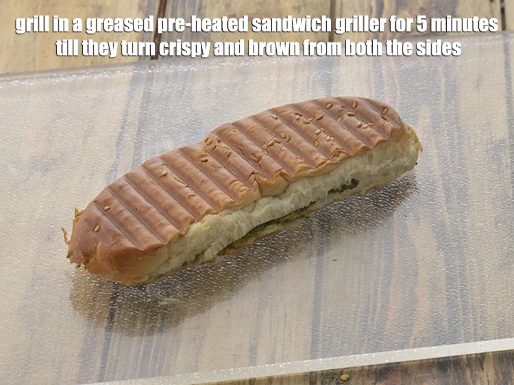 Step 7 – <p><span style="background-color:rgb(255,255,255);color:rgb(0,0,0);"><strong>Grill </strong>in a <strong>greased pre-heated sandwich griller</strong> for 5 minutes till they turn crispy …