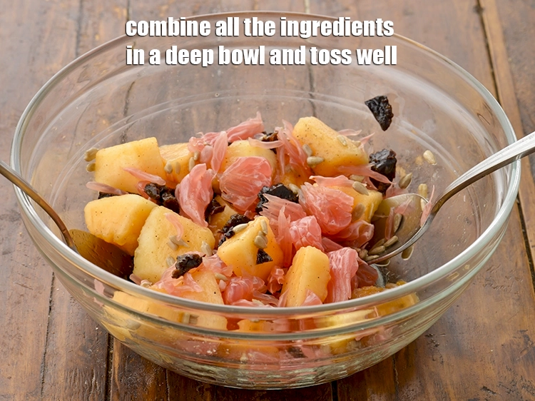 Step 1 – <p>To make the <strong>Muskmelon Grapefruit and Prune Salad, Ibs Recipe</strong>, <span style="background-color:rgb(255,255,255);color:rgb(0,0,0);">in a deep bowl, …