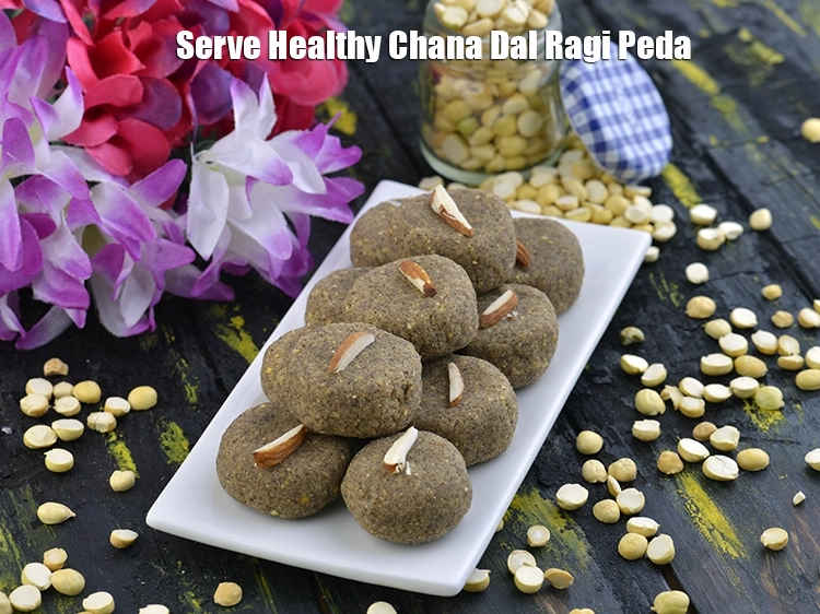 Step 9 – <p><span style="background-color:rgb(255,255,255);color:rgb(0,0,0);">Serve <strong>Healthy Chana Dal Ragi Peda</strong>.</span></p>
