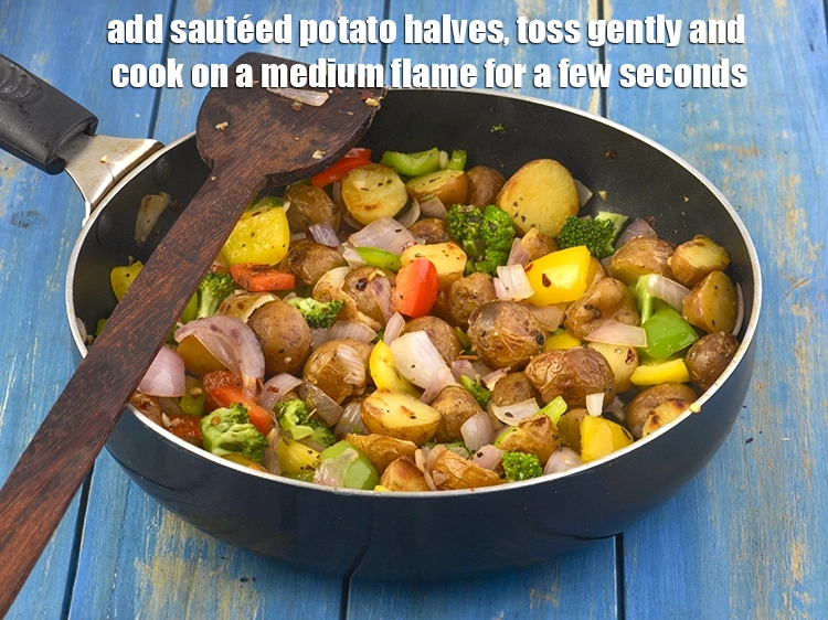 Step 6 – <p><span style="background-color:rgb(255,255,255);color:rgb(0,0,0);">Add the <strong>sautéed potato halves</strong>, toss gently and cook on a medium flame for …