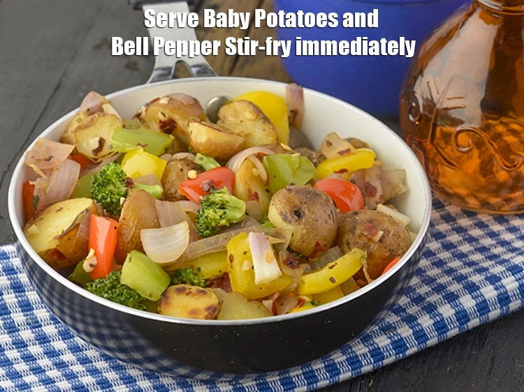 Step 7 – <p><span style="background-color:rgb(255,255,255);color:rgb(0,0,0);">Serve <strong>Baby Potatoes and Bell Pepper Stir-fry</strong> immediately.</span></p>
