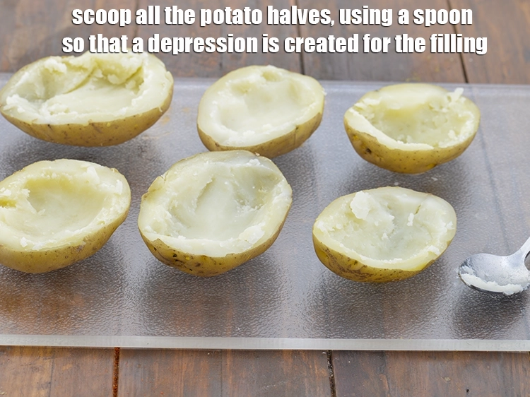 Step 8 – <p><span style="background-color:rgb(255,255,255);color:rgb(0,0,0);">Scoop all the potato halves, using a spoon so that a depression is created …