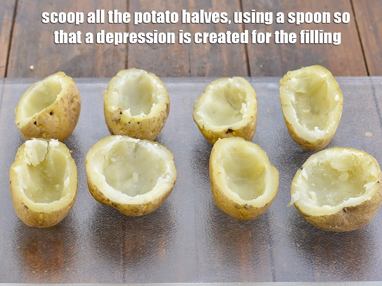 Step 5 – <p><span style="background-color:rgb(255,255,255);color:rgb(0,0,0);">Scoop the potato halves, using a spoon so that a depression is created for …
