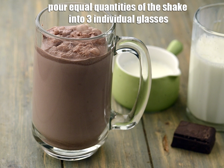 Step 6 – <p><span style="background-color:rgb(255,255,255);color:rgb(0,0,0);">Pour equal quantities of the <strong>shake </strong>into 3 individual glasses.</span></p>