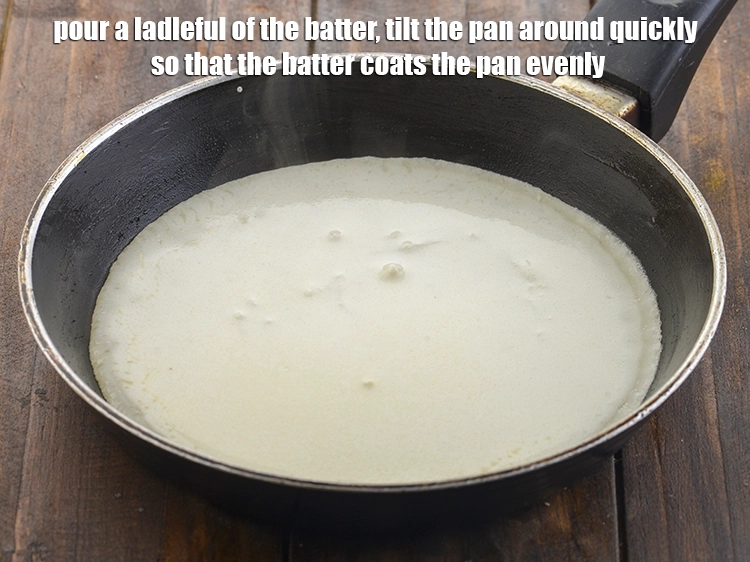 Step 10 – <p><span style="color:rgb(13,13,13);">Cool slightly, pour a ladleful of the mixture into the pan and tilt in …
