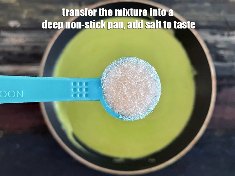 Step 6 – <p><span style="background-color:rgb(255,255,255);color:rgb(0,0,0);">Transfer the mixture into a deep non-stick pan, add the </span><a href="https://www.tarladalal.com/glossary-salt-namak-table-salt-418i"><u>salt </u></a><span style="background-color:rgb(255,255,255);color:rgb(0,0,0);">to …