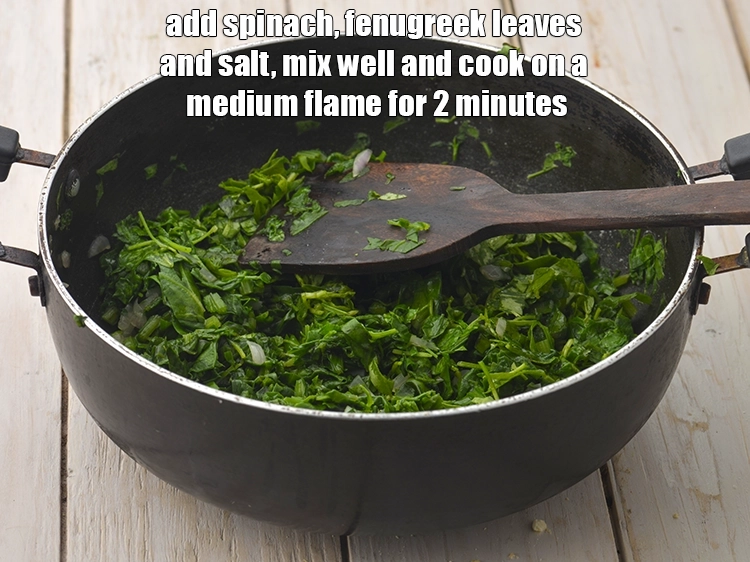 Step 2 – <p><span style="background-color:rgb(255,255,255);color:rgb(0,0,0);">Add the 2 1/2 cups finely </span><a href="https://www.tarladalal.com/glossary-spinach-palak-255i#ing_2362"><u>chopped spinach (palak)</u></a><span style="background-color:rgb(255,255,255);color:rgb(0,0,0);">, 1 cup finely …