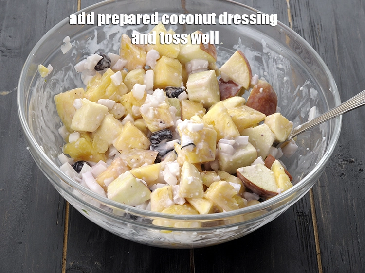 Step 2 – <p><span style="color:rgb(13,13,13);">Add the <strong>prepared coconut dressing</strong> and toss well.</span></p>