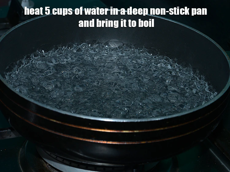Step 2 – <p><span style="background-color:rgb(255,255,255);color:rgb(0,0,0);">Heat 5 cups of <strong>water</strong> in a deep non-stick pan and bring it to …