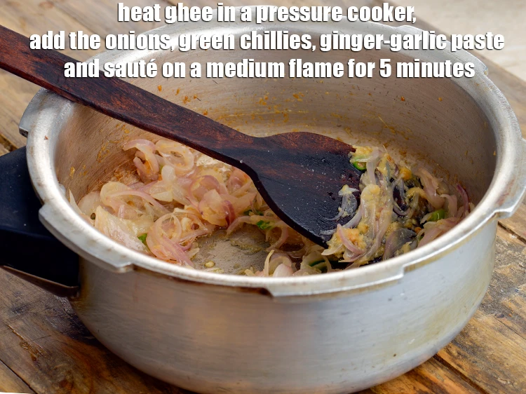 Step 2 – <p><span style="background-color:rgb(255,255,255);color:rgb(0,0,0);">Heat the 2 tbsp </span><a href="https://www.tarladalal.com/glossary-ghee-245i"><u>ghee</u></a><span style="background-color:rgb(255,255,255);color:rgb(0,0,0);"> in a pressure cooker, add the 1/2 …