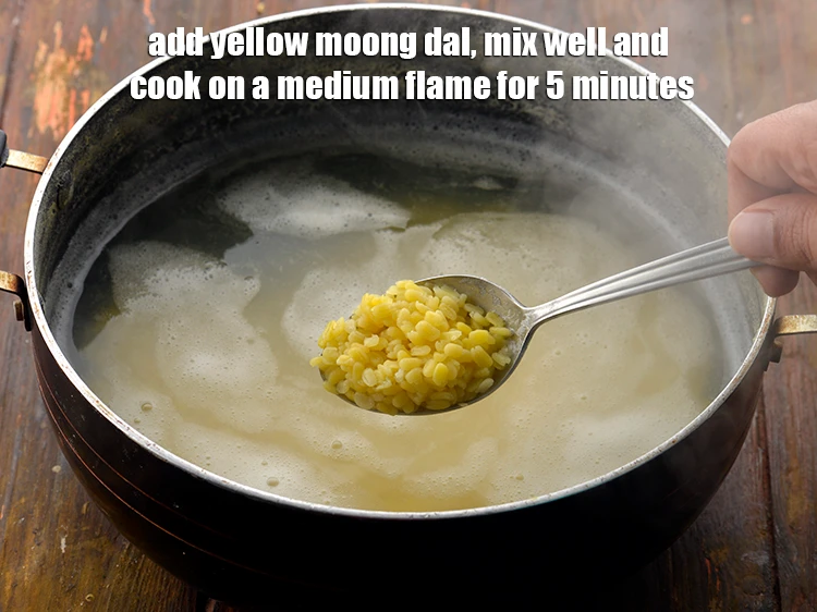 Step 7 – <p><span style="background-color:rgb(255,255,255);color:rgb(0,0,0);">Add the </span><a href="https://www.tarladalal.com/glossary-yellow-moong-dal-split-yellow-gram-peeli-moong-dal-488i"><u>yellow moong dal (split yellow gram)</u></a><span style="background-color:rgb(255,255,255);color:rgb(0,0,0);">, mix well and <strong>cook</strong> …