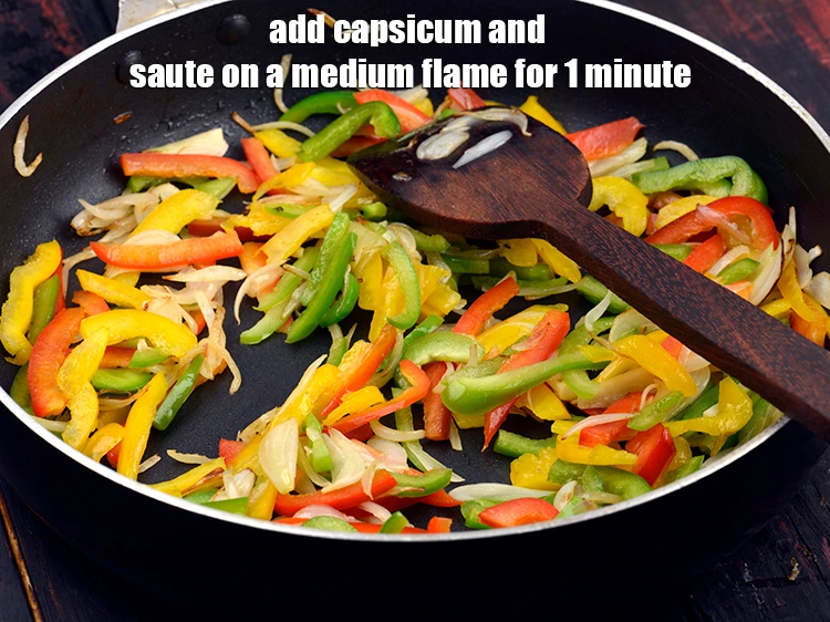 Step 4 – <p><span style="background-color:rgb(255,255,255);color:rgb(0,0,0);">Add the </span><span style="background-color:rgb(255,255,255);color:rgb(13,13,13);">1 1/2 cups </span><a href="https://www.tarladalal.com/glossary-capsicum-strips-2313i"><u>capsicum strips</u></a><span style="background-color:rgb(255,255,255);color:rgb(13,13,13);"> <strong>(</strong></span><a href="https://www.tarladalal.com/glossary-red-capsicum-strips-2422i"><u>red</u></a><span style="background-color:rgb(255,255,255);color:rgb(13,13,13);"> , …
