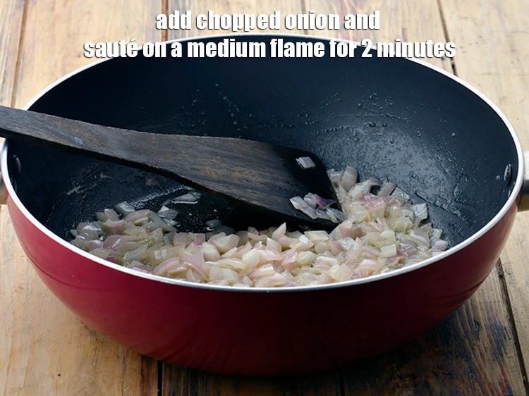 Step 2 – <p><span style="background-color:rgb(255,255,255);color:rgb(0,0,0);">Add the 1/2 cup </span><a href="https://www.tarladalal.com/glossary-onions-pyaz-pyaaz-kanda-548i#ing_2327"><u>chopped onion</u></a><span style="background-color:rgb(255,255,255);color:rgb(0,0,0);"> and <strong>sauté</strong> on a medium flame …