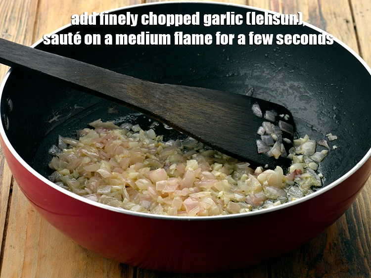 Step 3 – <p><span style="background-color:rgb(255,255,255);color:rgb(0,0,0);">Add the 1 1/2 tbsp finely </span><a href="https://www.tarladalal.com/glossary-garlic-lehsun-lahsun-348i#ing_2370"><u>chopped garlic (lehsun)</u></a><span style="background-color:rgb(255,255,255);color:rgb(0,0,0);"> and <strong>sauté</strong> on …