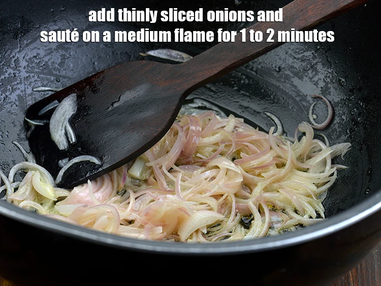 Step 4 – <p><span style="background-color:rgb(255,255,255);color:rgb(0,0,0);">Add the 1/2 cup thinly </span><a href="https://www.tarladalal.com/glossary-onions-pyaz-pyaaz-kanda-548i#ing_2342"><u>sliced onions</u></a><span style="background-color:rgb(255,255,255);color:rgb(0,0,0);"> and <strong>sauté</strong> on a medium …