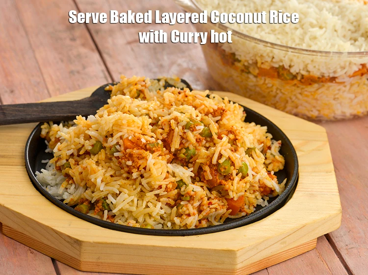Step 10 – <p><span style="background-color:rgb(255,255,255);color:rgb(0,0,0);">Serve <strong>Baked Layered Coconut Rice with Curry</strong> hot.</span></p>