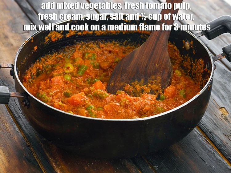 Step 7 – <p><span style="background-color:rgb(255,255,255);color:rgb(0,0,0);">Add the 1 1/2 cups </span><a href="https://www.tarladalal.com/glossary-mixed-vegetables-mixed-sabzi-723i#ing_2543"><u>chopped and boiled mixed vegetables </u></a><span style="background-color:rgb(255,255,255);color:rgb(0,0,0);">( french …