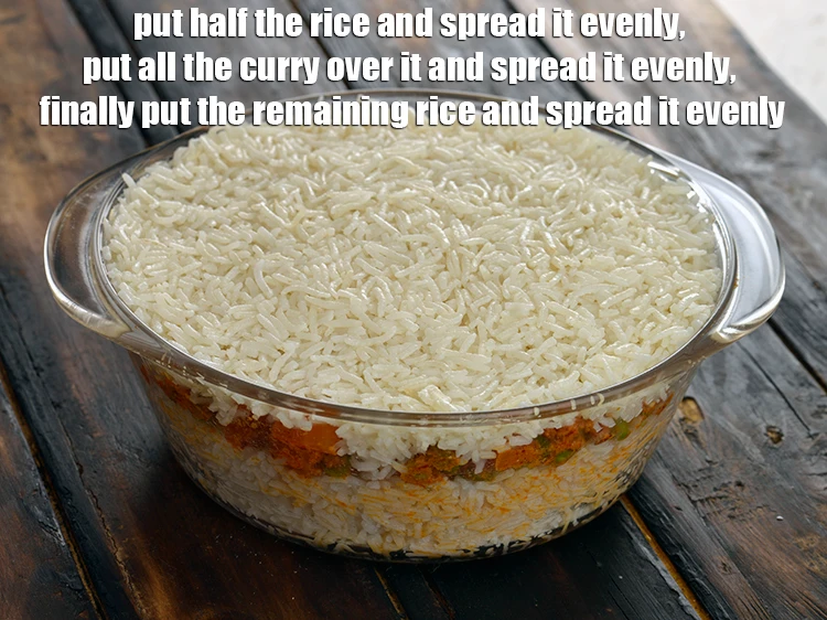 Step 8 – <p><span style="background-color:rgb(255,255,255);color:rgb(0,0,0);">To make the <strong>Baked Layered Coconut Rice with Curry recipe, Saatvik Recipes</strong>, In a …