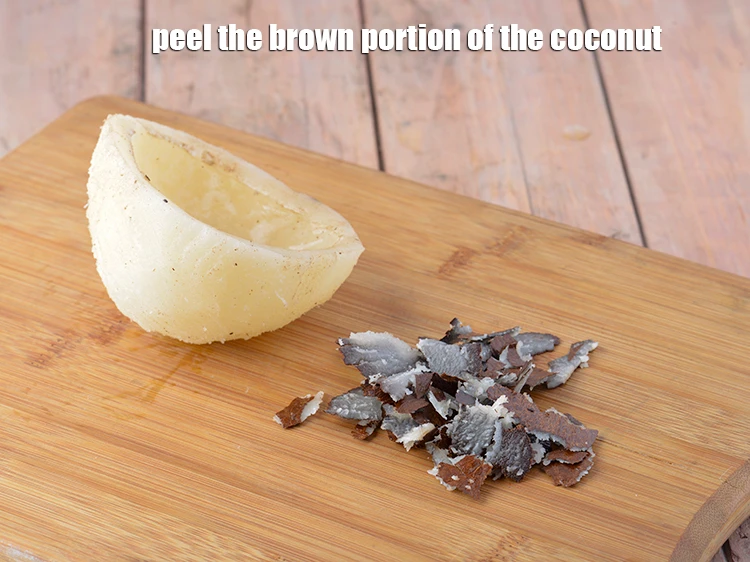 Step 2 – <p><span style="background-color:rgb(255,255,255);color:rgb(0,0,0);">Peel the brown portion of the 1 </span><a href="https://www.tarladalal.com/glossary-dry-coconut-kopra-270i"><u>dry coconut (kopra)</u></a><span style="background-color:rgb(255,255,255);color:rgb(0,0,0);">, using a …
