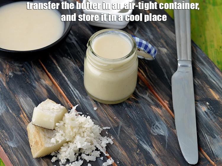 Step 5 – <p><span style="background-color:rgb(255,255,255);color:rgb(0,0,0);">Transfer the <strong>butter</strong> in an air-tight container, and store it in a cool place.</span></p>
