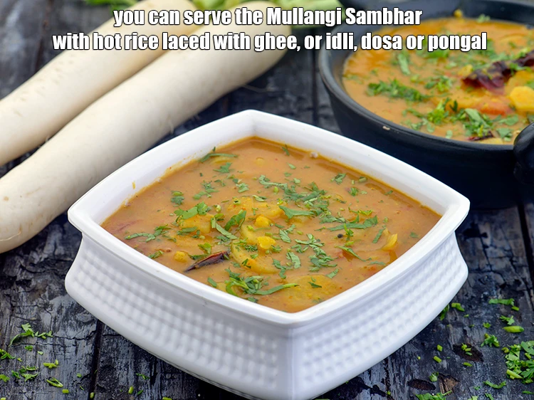 Step 23 – <p><span style="background-color:rgb(255,255,255);color:rgb(0,0,0);">You can serve the <strong>Mullangi Sambhar</strong> with hot rice laced with ghee, or with …