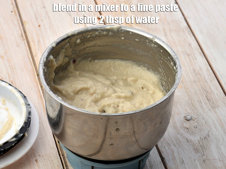 Step 3 – <p><span style="background-color:rgb(255,255,255);color:rgb(0,0,0);"><strong>Blend</strong> in a mixer to a fine paste using 2 tbsp. of <strong>water</strong>.</span></p>