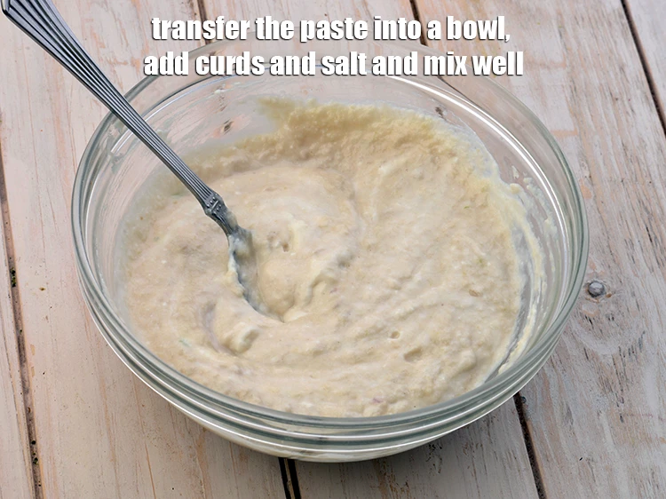 Step 4 – <p><span style="background-color:rgb(255,255,255);color:rgb(0,0,0);">Transfer the paste into a bowl, add the 1/2 cup </span><a href="https://www.tarladalal.com/glossary-curd-dahi-yogurt-yoghurt-383i#ing_3131"><u>whisked curds (dahi)</u></a><span …