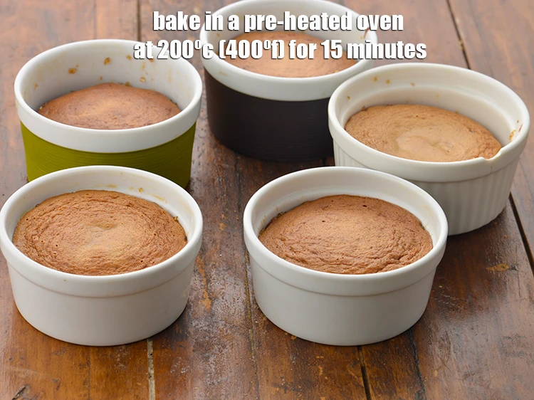 Step 6 – <p>Pour equal quantities of the <strong>batter</strong> into greased and dusted oven safe bowls. <span style="background-color:rgb(255,255,255);color:rgb(0,0,0);"><strong>Bake</strong> …