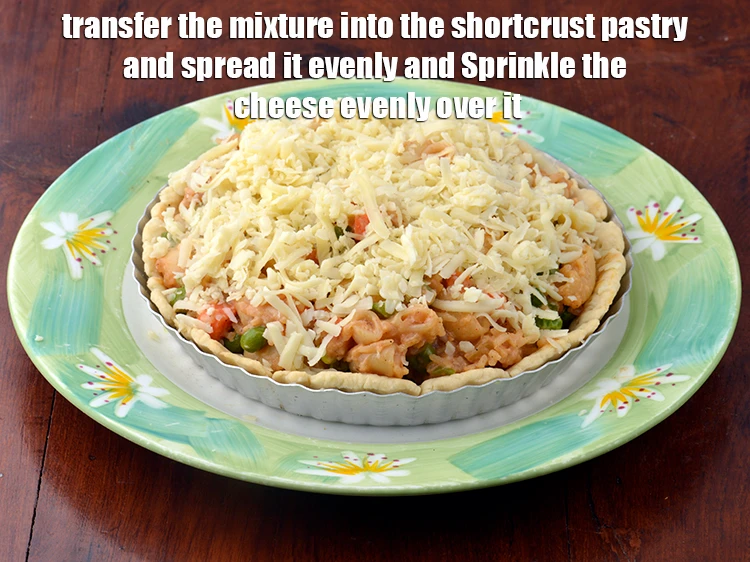 Step 5 – <p><span style="background-color:rgb(255,255,255);color:rgb(0,0,0);">Transfer the <strong>mixture into the</strong> <strong>shortcrust pastry</strong> and spread it evenly and Sprinkle the …