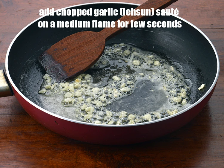 Step 3 – <p><span style="background-color:rgb(255,255,255);color:rgb(0,0,0);">Add the 2 tsp </span><a href="https://www.tarladalal.com/glossary-garlic-lehsun-lahsun-348i#ing_2370"><u>chopped garlic (lehsun)</u></a><span style="background-color:rgb(255,255,255);color:rgb(0,0,0);"> and <strong>sauté</strong> on a medium …