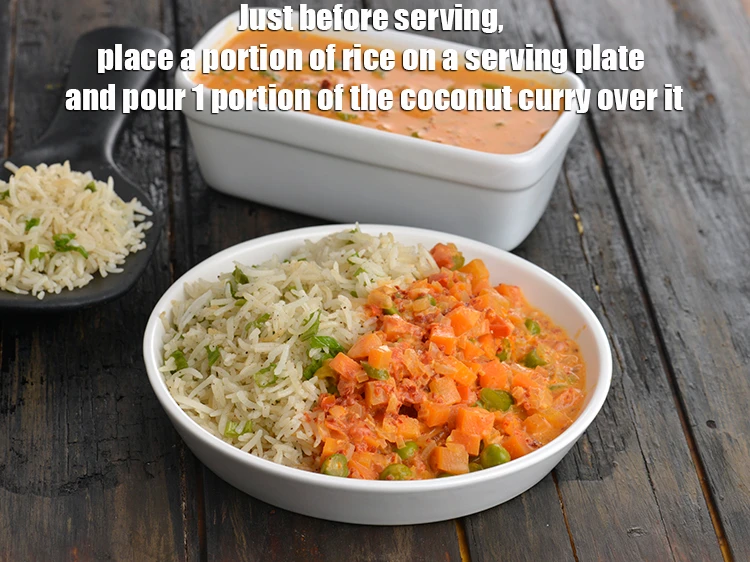 Step 20 – <p><strong>Just before serving</strong>, place a portion of <strong>rice</strong> on a serving plate and pour 1 …