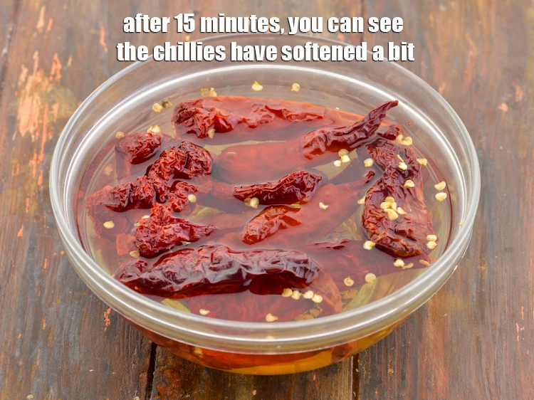 Step 7 – <p><span style="background-color:rgb(255,255,255);color:rgb(0,0,0);">After 15 minutes, you can see the <strong>chillies</strong> have softened a bit.</span></p>