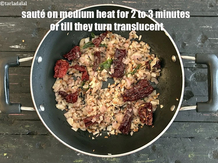 Step 24 – <p>Sauté on a medium flame for 2 to 3 minutes or till they turn translucent.</p>