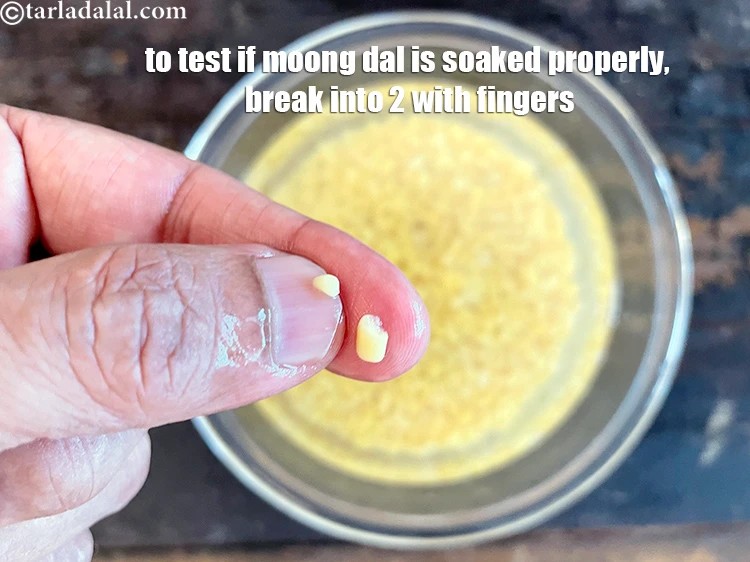 Step 35 – <p>You can test to see if the moong dal is soaked by breaking it with …