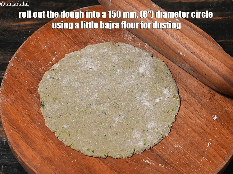 Step 15 – <html><head><meta charset="UTF-8"></head><body><p>Roll out the dough into a&nbsp;150 mm. (6") diameter circle using a little bajra …