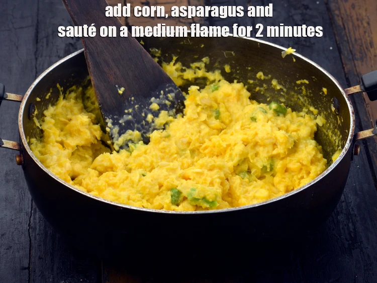 Step 7 – <p>Add <span style="background-color:rgb(255,255,255);color:rgb(0,0,0);">1/4 cup </span><a href="https://www.tarladalal.com/glossary-asparagus-shatavari-68i#ing_2299"><u>chopped asparagus</u></a><u>. </u><span style="background-color:rgb(255,255,255);color:rgb(0,0,0);">and sauté on a medium flame for …