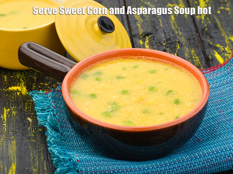 Step 9 – <p><span style="background-color:rgb(255,255,255);color:rgb(0,0,0);">Serve <strong>Sweet Corn and Asparagus Soup</strong> hot.</span></p>