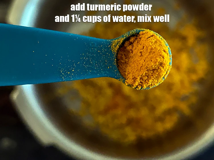 Step 7 – <p>Add <span style="background-color:rgb(255,255,255);color:rgb(0,0,0);">1/4 tsp </span><a href="https://www.tarladalal.com/glossary-turmeric-powder-haldi-645i"><u>turmeric powder (haldi)</u></a><strong> </strong><span style="background-color:rgb(255,255,255);color:rgb(0,0,0);">and 1¼ cups of <strong>water</strong> in …