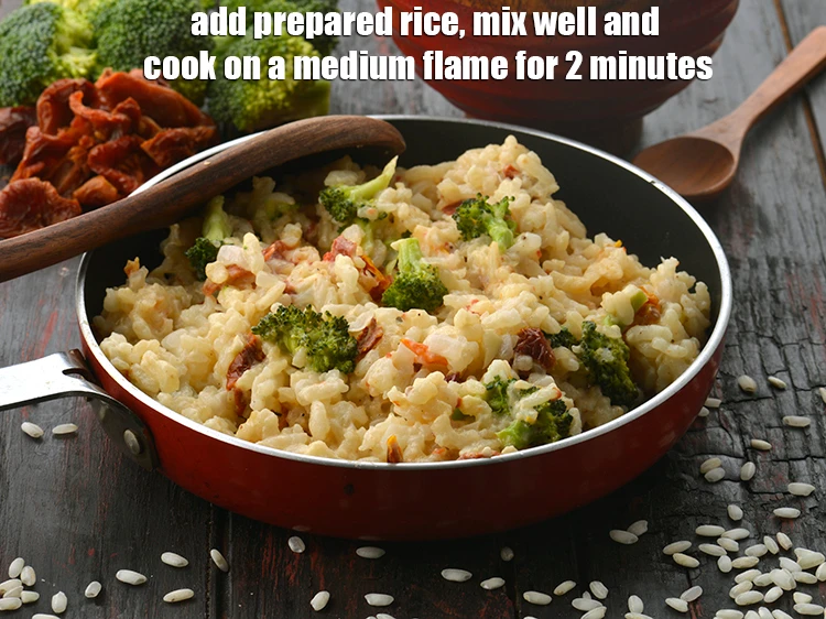 Step 10 – <p><span style="background-color:rgb(255,255,255);color:rgb(0,0,0);">Add the <strong>prepared rice</strong>, mix well and<strong> cook</strong> on a medium flame for 2 …