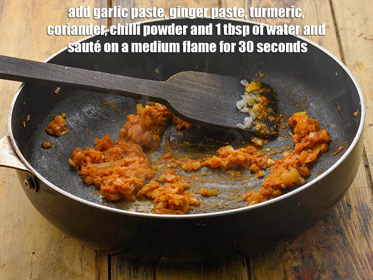 Step 13 – <p><span style="background-color:rgb(255,255,255);color:rgb(0,0,0);">Add the 1/2 tsp </span><a href="https://www.tarladalal.com/glossary-garlic-lehsun-lahsun-348i#ing_2752"><u>garlic (lehsun) paste</u></a><span style="background-color:rgb(255,255,255);color:rgb(0,0,0);">, 1/2 tsp </span><a href="https://www.tarladalal.com/glossary-ginger-adrak-453i#ing_2753"><u>ginger (adrak) …