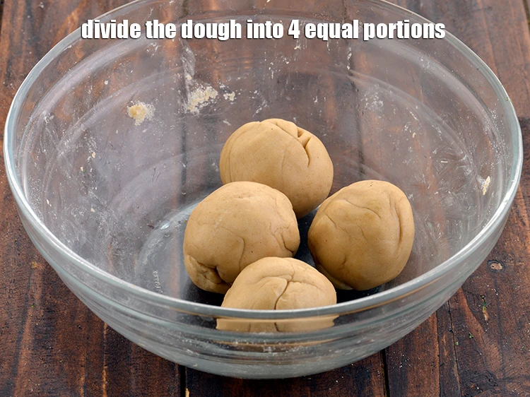 Step 5 – <p><span style="background-color:rgb(255,255,255);color:rgb(0,0,0);">Divide the dough into 4 equal portions.</span></p>