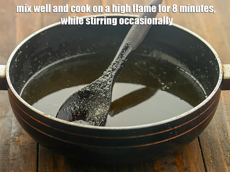 Step 21 – <p><span style="background-color:rgb(255,255,255);color:rgb(0,0,0);">Mix well and cook on a high flame for 8 minutes, while stirring occasionally.</span></p>